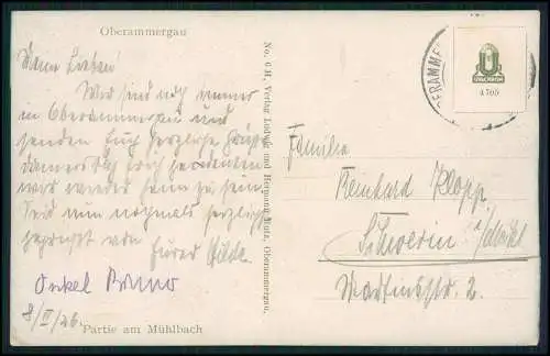 AK Oberammergau in Oberbayern, Partie am Mühlbach 1926 gelaufen