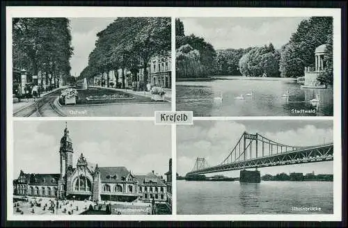 AK  Krefeld Niederrhein Bahnhofsplatz Rheinbrücke Ostwall Stadtwald Cekade Karte