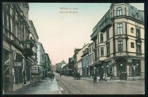 AK Witten an der Ruhr, Blick in Bahnhofstraße, Geschäfte Passanten 1903 gelaufen