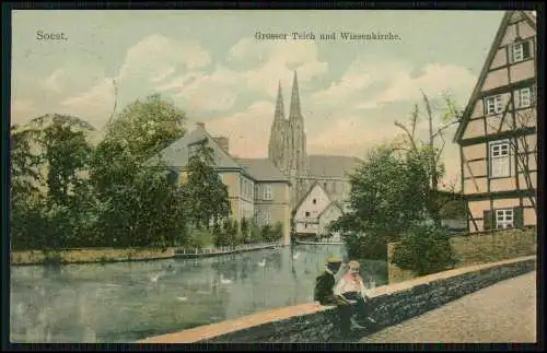 AK Soest in Nordrhein Westfalen, Großer Teich mit Wiesenkirche 1907 gelaufen