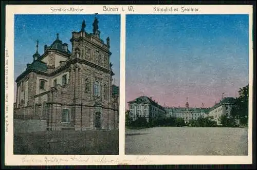 AK  Büren in Westfalen, Seminar und Seminarkirche Lunakarte 13373 gelaufen 1907