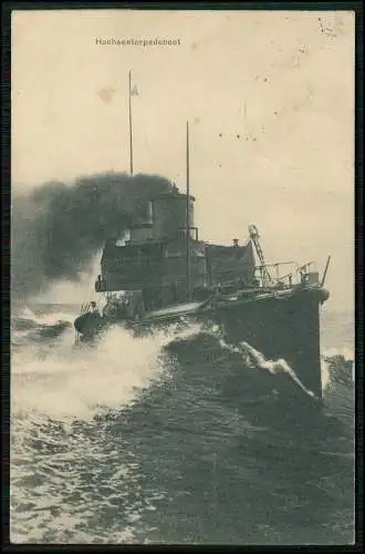 AK Hoch-Torpedoboot auf hoher See 1915 Feldpost Kaiserliche Marine gelaufen