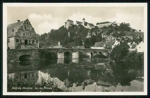 Foto AK Harburg in Bayern, Blick auf die Ortschaft mit Burg Brücke 1936