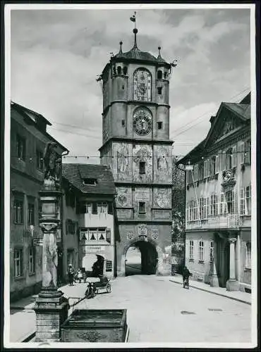 Foto 24x18 cm Wangen im Allgäu, Blick vom Brunnen auf das Frauentor um 1940