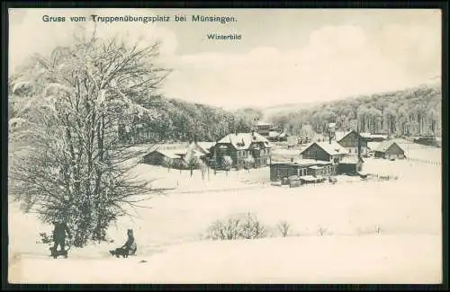 AK Münsingen in Württemberg  Truppenübungsplatz Winterbild vom Ort 1908 gelaufen