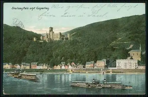 AK Capellen Kapellen Stolzenfels Koblenz Schloss mit Dampfer Rhein 1907 gelaufen