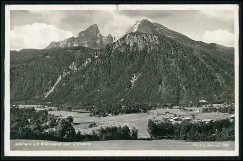 Foto AK Schönau mit Watzmann, Grünstein Berchtesgaden Panorama 1934 gelaufen