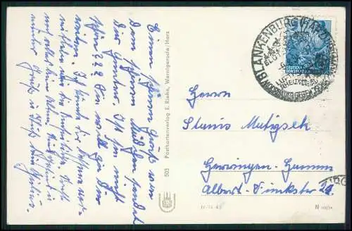 Foto AK Brocken Nationalpark Harz, Brockenhexe auf einem Besen, Puppe 1954 gel.