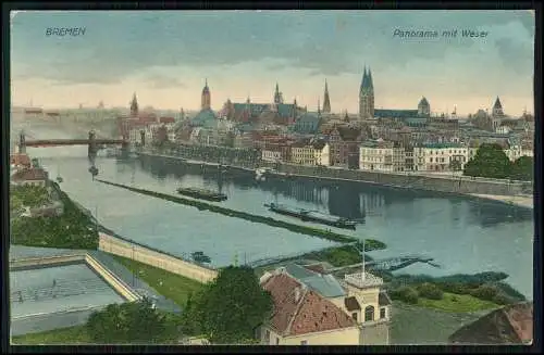 AK Bremen Blick auf die Stadt Panorama mit Weser 1910 gelaufen