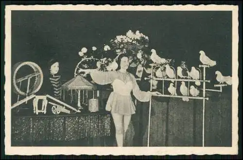 AK Artistin mit Begleitung im Zirkus Darbietung mit Tauben Variete Theater 1930