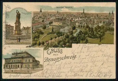 AK Litho Lithographie Gruß aus Braunschweig 1902 gelaufen