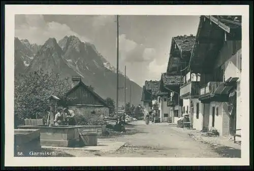 2x Foto AK Garmisch Partenkirchen in Oberbayern, Frühlingstraße, Brunnen 1930