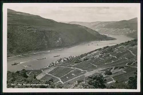 Echt Foto AK Tal Assmannshausen Rüdesheim Rhein Gesamtansicht Binnenschifffahrt