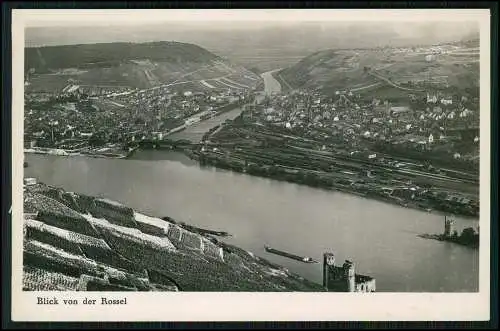 Echt Foto AK Rüdesheim am Rhein Blick vom Rossel auf Ruine Ehrenfels Nahemündung