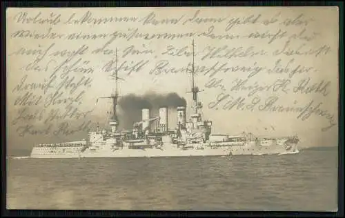 Foto AK Kriegsschiff, SMS Braunschweig, Kaiserliche Marine Post 1917 gelaufen