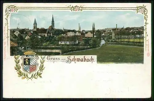 AK Wappen Passepartout Schwabach Mittelfranken Ansicht vom Ort 1908 gelaufen