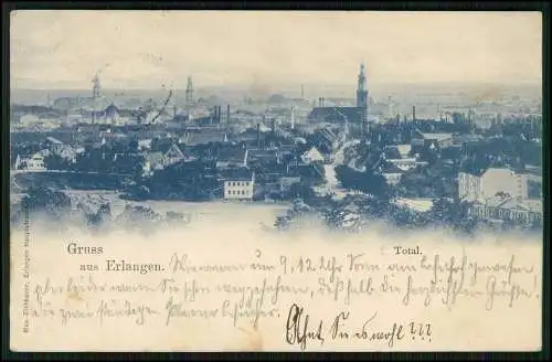 AK Erlangen in Mittelfranken Bayern, Panorama der Stadt 1898 gelaufen