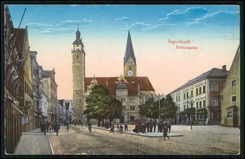 AK Ingolstadt Bayern Soldaten u.a. am Rathausplatz 1920 gelaufen