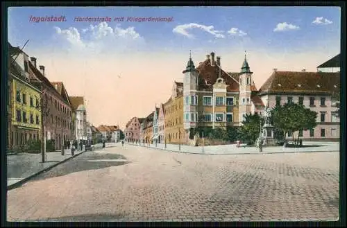 AK Ingolstadt Donau Harderstraße mit Kriegerdenkmal 1916 Feldpost gelaufen