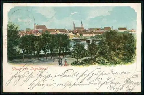 AK Ingolstadt an der Donau Panorama mit Brücke1906 gelaufen