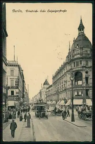 AK Berlin Mitte Friedrich Ecke Leipziger Straße Passanten Bus 1916 Feldpost gel.