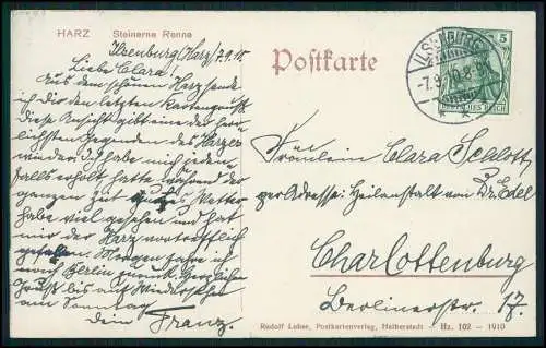 AK Wernigerode am Harz, Steinerne Renne 1910 gelaufen