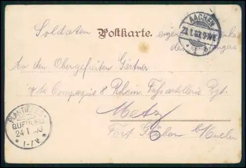 AK Batterietrupp beim Vorgehen Pferde ziehen Pak Geschütz 1903 Aachen gelaufen