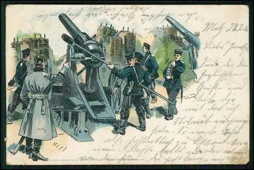 AK Lithographie Soldaten am Geschütz Flak schwere Mörser 1902 gelaufen