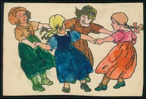 AK Original Aquarell Karte tanzende Mädchen Gruppe 1928 Mühlheim Ruhr gelaufen