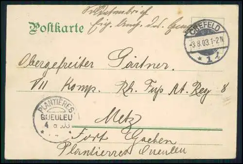 AK Krefeld Kaiser-Wilhelm-Museum 1903 gelaufen Soldaten-Brief nach Metz Kaserne