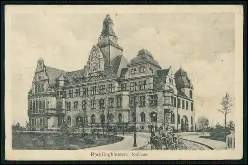 2x AK Recklinghausen im Ruhrgebiet, Rathaus und Engelsburg 1913 gelaufen