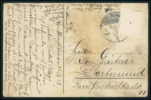 2x AK Recklinghausen im Ruhrgebiet, Rathaus und Engelsburg 1913 gelaufen