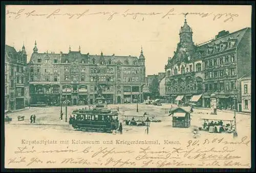 AK Essen im Ruhrgebiet, Kopstadtplatz, Denkmal, Straßenbahn 1901 gelaufen