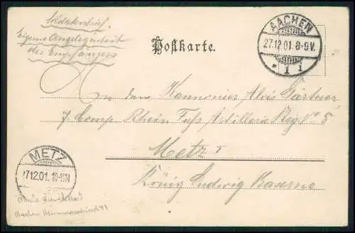 AK Aachen in NRW Hoch und Theaterstraße 1901 Soldaten-Brief nach Metz gelaufen