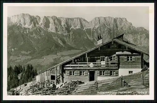 Echt Foto AK Berchtesgaden, Roßfeld Skihütte , Blick auf Untersberg