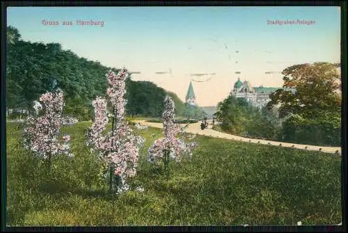 3x AK Hamburg Partie am Stadtgraben Botanischer Garten uvm. 1915 gelaufen