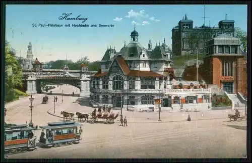 2x AK Hamburg St Pauli Fährhaus mit Hochbahn und Seewarte Aussenalster 1913 gel.
