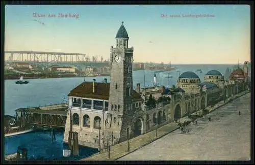 AK Hamburg St. Pauli, die neuen Landungsbrücken, Blick Elbtunnel 1910 gelaufen