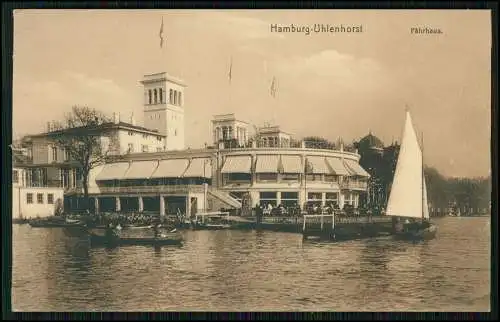 AK Hamburg Uhlenhorst Fährhaus, Außenansicht, Segel- u. Ruderboot  1917 gelaufen