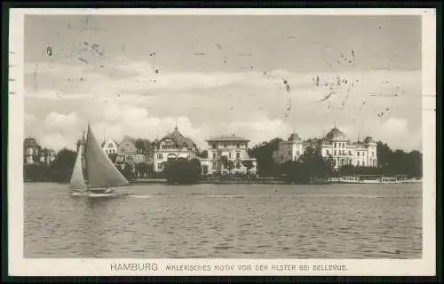 AK Hamburg Winterhude Partie an Alster Bellevue und AK Lohmühlenstraße 1913 gel.