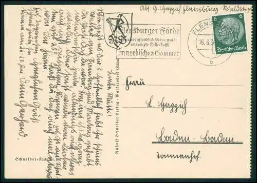 4x AK Adolf Schneider Verlag Markendorf Zittau 1936 von Flensburg Förde gelaufen