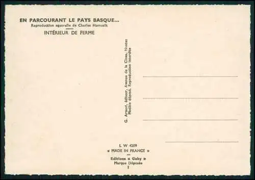 AK Charles Homualk Le Pays Basque Interieur de Ferme Familie, Bauernstube
