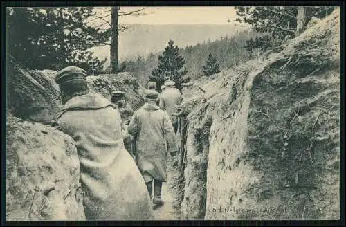 AK 1. WK Soldaten im Schützengraben Maschinengewehr Komp. 1915 Feldpost gelaufen