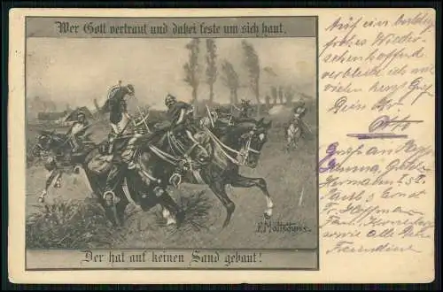 AK 1. WK Mattschass Erich kämpfende Soldaten mit Pferde 1915 Feldpost gelaufen