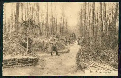 AK 1.WK Soldaten im Schützengraben Waldlager an der Front 1915 Feldpost gelaufen