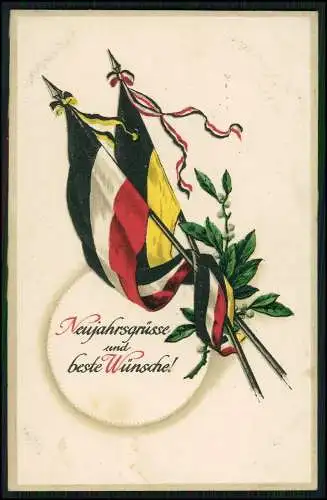 AK Präge Patriotische Karte mit Fahnen 1915 gelaufen Neujahrgrüße beste Wünsche