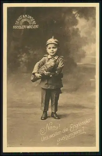 AK Junge Uniform Brot Deutscher Verein Kinder Asyle Krieger Waisen 1916 gelaufen