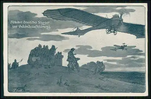 AK Flugzeug Abfahrt deutscher Flieger zur Geländeaufklärung 1915 gelaufen