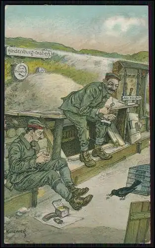 AK 1. WK Kurzweg, Hindenburggraben Soldaten im Schützengraben 1916 Feldpost gel.