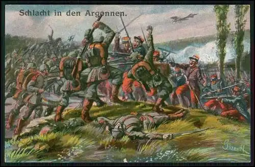 AK 1. WK Künstler Ansichtskarte Postkarte Schlacht in den Argonnen 1916